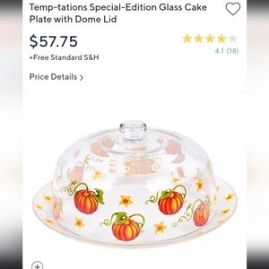 New!! Temptations limited edition glass cake plate with dome